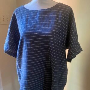 Eileen Fisher Organic Linen Gray Striped Dress size M